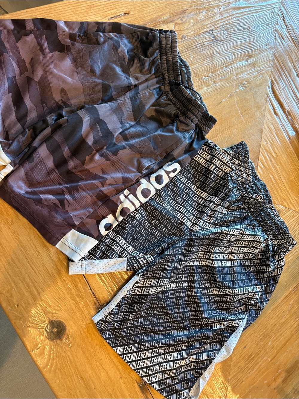 Adidas Youth  Black & Gray Camo & Text Print Athletic Shorts Duo